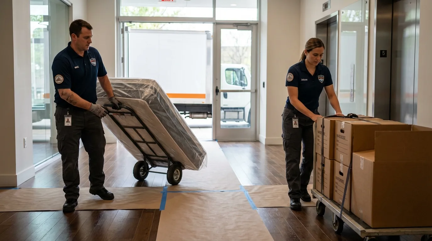 Professional apartment movers loading elevator in Pilot Rock, OR